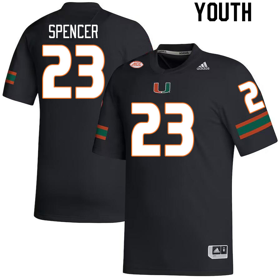Youth #23 Kaleb Spencer Miami Hurricanes College Football Jerseys Stitched-Black